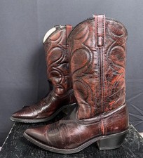 Vtg ACME Burgundy Embossed Leather Western Pointed Toe Boots Sz 8 D Made In USA