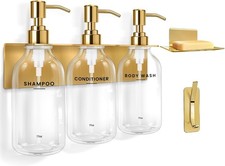 Shower Shampoo Dispenser Wall Mounted   3 Refillable 15 Oz Clear Bottles with