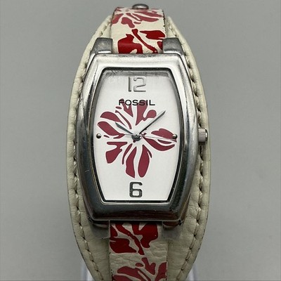 Fossil JR-8414 Womens Watch 24mm Floral Dial Leather Bund Strap New Battery