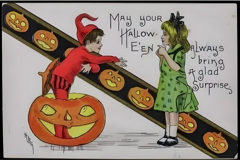 Happy Halloween  SPOOKY Vintage Reproduction Postcard  6" X 4" 1