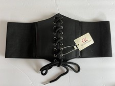 Corset Belt Sz M Black Lace-up Under Bust Goth Vamp Renaissance Fairy Festival