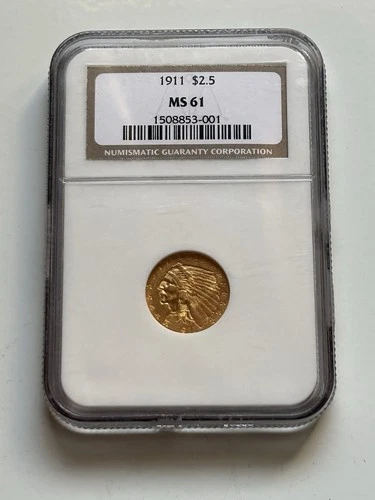 1911 $2.5 Gold Indian Head Pre 33 Gold NGC MS61