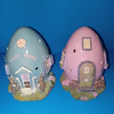 Easter Egg House Bunny Table Home Decor Pink & Blue DO NOT LIGHT UP Cottage 4''H 