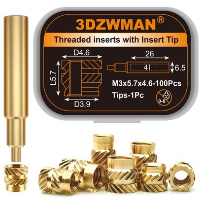 M3 Threaded Inserts for M3xL5.7xD4.6-100Pcs, M3xL5.7xD4.6-100Pcs