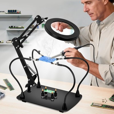 10X Magnifying Glass with Light and Stand, Helping Hands Soldering Station, 4...