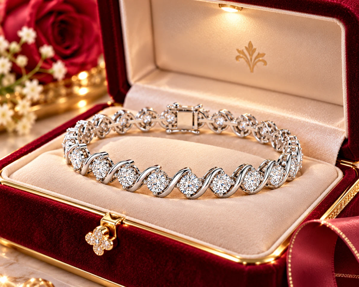 Lab Grown Diamond Round Cut Wedding Bracelet 10K White Gold 12.50 CT