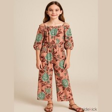 Angie Pink and Green Floral Jumpsuit Girl's Size Large
