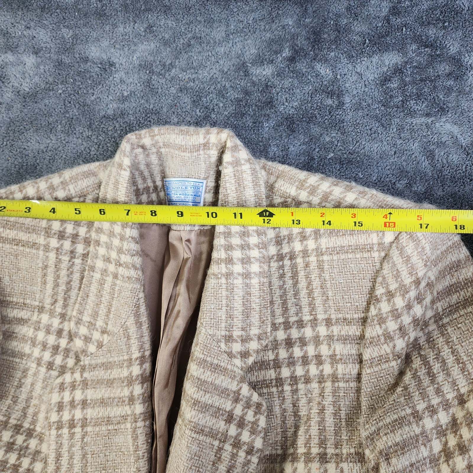 Pendleton Wool Blazer Plaid Check Jacket Beige Ta… - image 10