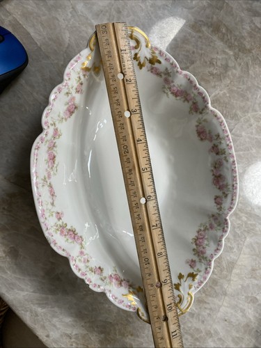 Haviland Limoges 10 1/2” Oval Vegetable Bowl Pink Roses Gold Swags - Picture 20 of 20