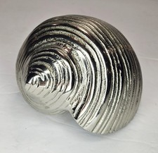 Silver Tone Metal Nautilus Shell Sculpture 6” Coastal Beach Decor Cast Aluminum