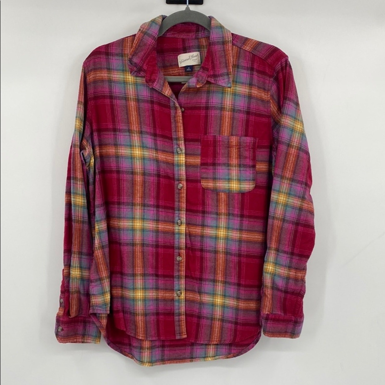 Universal Thread Multi Pink Orange Plaid Button  … - image 2