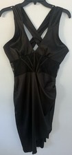 Chic Me Women's Dress Size XL Bodycon Sleeveless Ruched Party Black Lace Satin