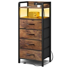 Night Stand Bedside Table Bedroom - Tall Nightstand with Charging Station & L...