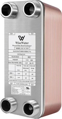 Plate Heat Exchanger, 3''X8'' 20 Plates Water to Water Heat Exchanger, Copper/Ss31