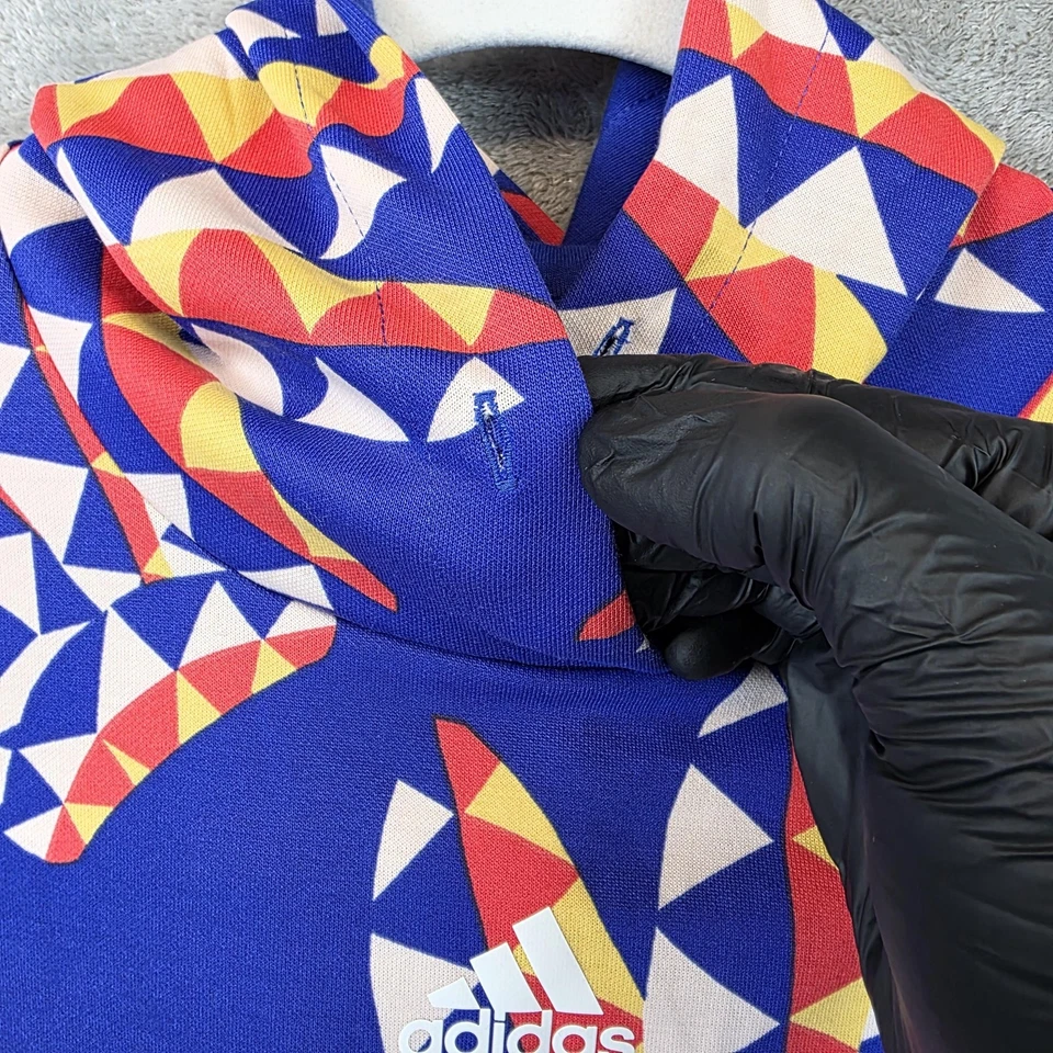 Adidas x Farm Rio Hoodie Womens M Blue Multicolor Geometric 3-Stripes IQ4490 - Image 3 of 4
