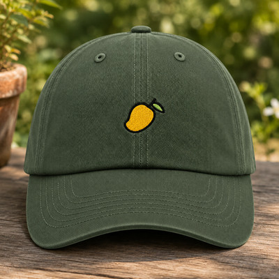 Embroidered Mango Hat, Minimalist Tropical Fruit Baseball Cap