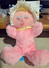 VTG Eden Pink Plush Doll with Yellow Hair and White Bonnet