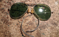 Vtg 1940s WWII AVIATOR SUNGLASSES, FLIGHT BROW BAR w/ CELLULOID  GREEN LENSES