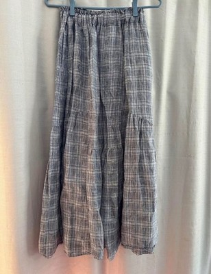CP Shades 100% linen skirt plaid checkered blue white ruffle tiered flare