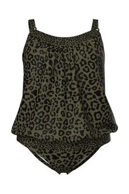 Ulla Popken Damen große Größen Tankini Leomuster Softcups Elastiksaum