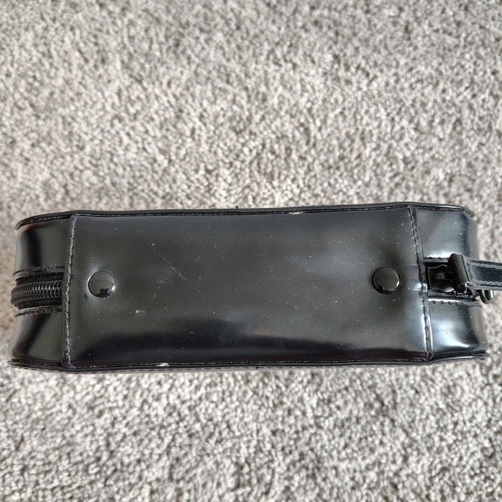 Trish McEvoy Black Patent Makeup Planner Bag Case Zip Around Closure Travel