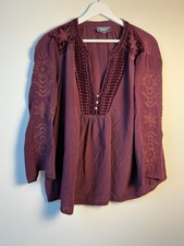 Preowned Johnny Was Workshop Silk Peasant Blouse Embroidered Detail Boho