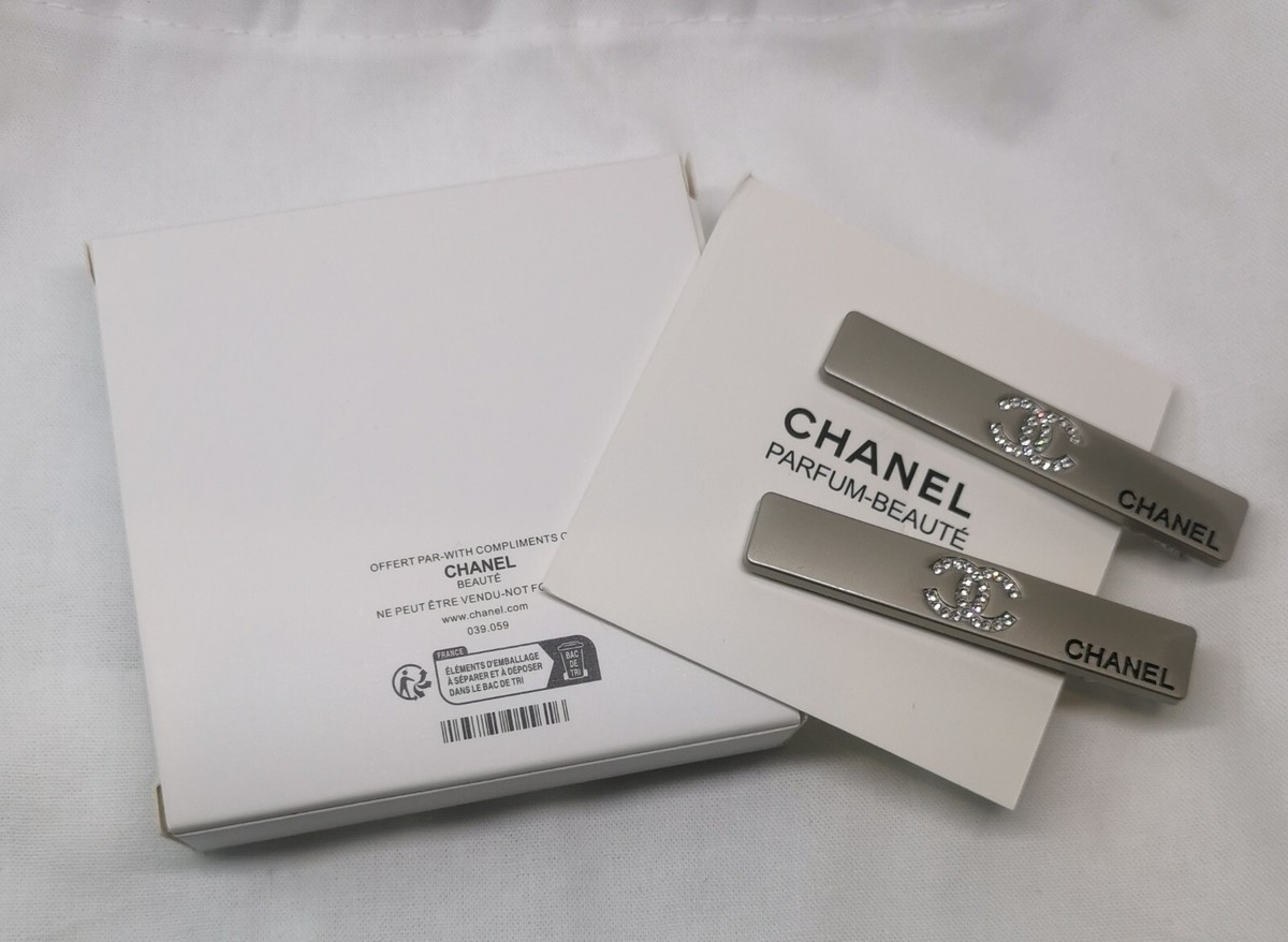 New Chanel Silver Metal Rhinestone Hair Pins/Hair Clips 2Pcs 