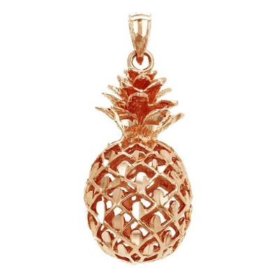 14k Rotgold Diamantschliff 3D Hawaii Frucht Ananas Charm Anhänger 1,5'' 8,8 Gramm