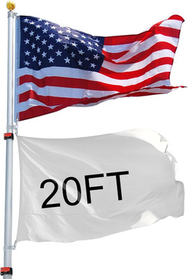 20Ft Telescopic Flag Pole Kit with 3'X5' US American Flag & Ball Top Sleeve Set 