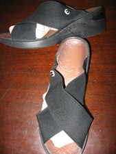 Bzees,Solid Black,Stretch Strap,Desire Slip on Wedge Sandals, 8.5