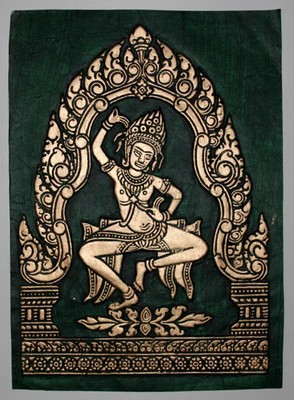 APSARA - ANKOR TOM - KAMBODSCHA - dunkelgrün - gold - ca. 33,5 x 48 cm - (A 002)
