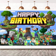Minecraft Theme 5x3 Foot Happy Birthday Photo Backdrop Banner
