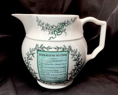 Portmeirion The Victorian Cook Green Transferware Ceramic Pitcher Jag 32 oz Mint
