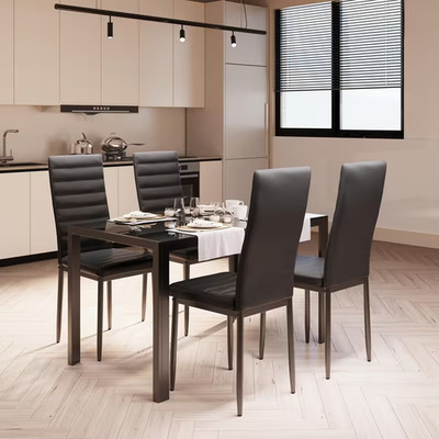 Stylish Dining Table Set for 4, Complete Furniture Ensemble with Table And 4 Com