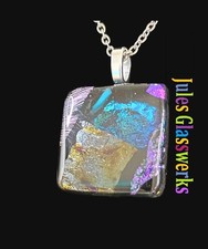 Hand Crafted Dichroic Fused Glass Pendant Necklace W/ Chain 1936