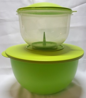 Vintage Tupperware Duo Huge 7.5L Mix/Serve Bowl & 3-Quart Lettuce Crisper w Lids