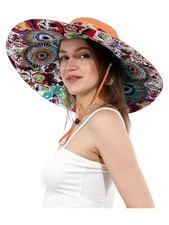 Women Floral Print Summer Sun Hat Ultra Wide Brim Wired Edge Beach Bucket