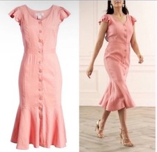 Rachel Parcell Dress Womens XS Pink Linen Blend Ruffled Button Down Midi