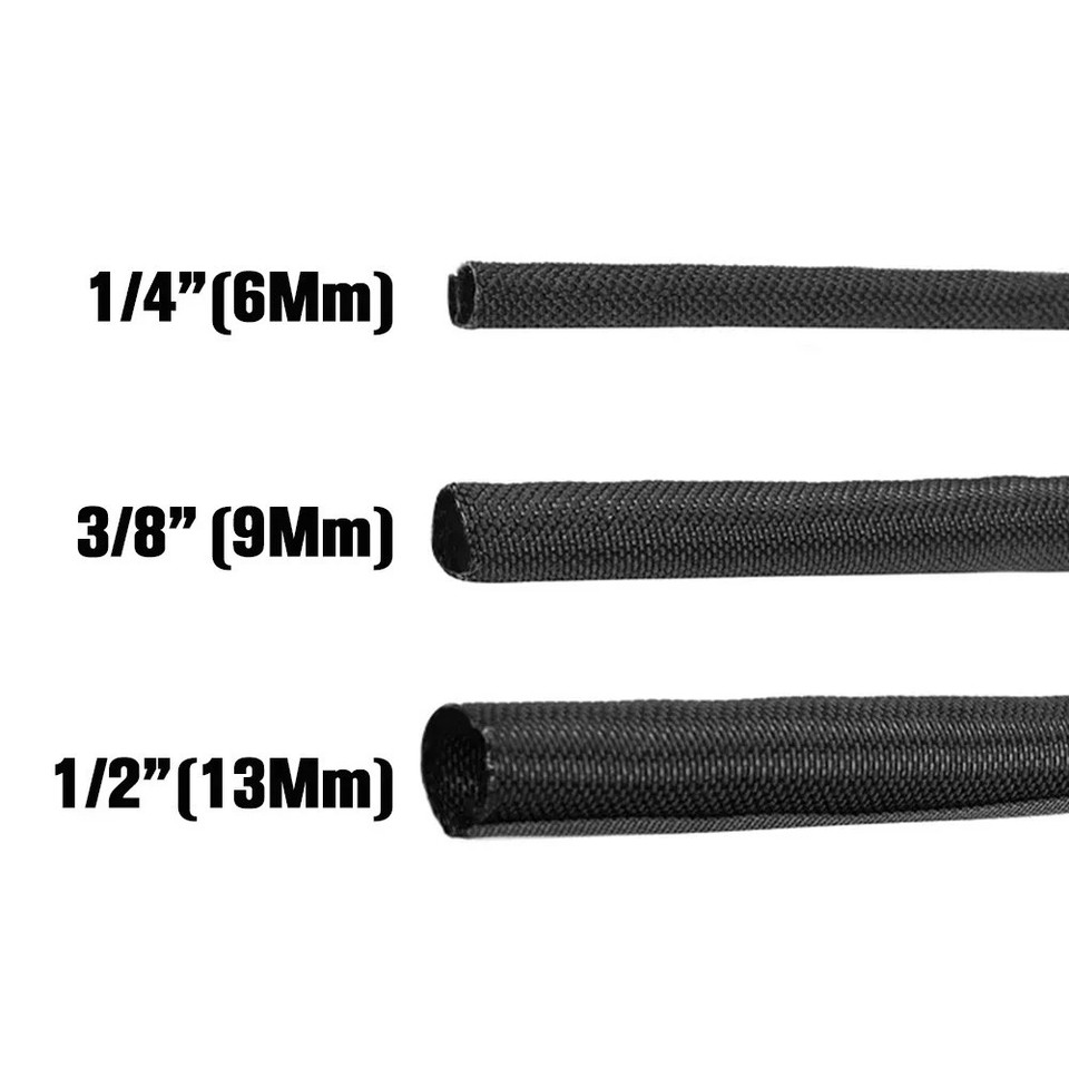 Black Braided Cable Management Sleeves Wire Loom Tubing Cord Protector Self-Wrapping (3/8-30Feet Black Braided Cable Management Sleeves Wire Loom Tubing Cord Protector Self-Wrapping (3/8-30Feet