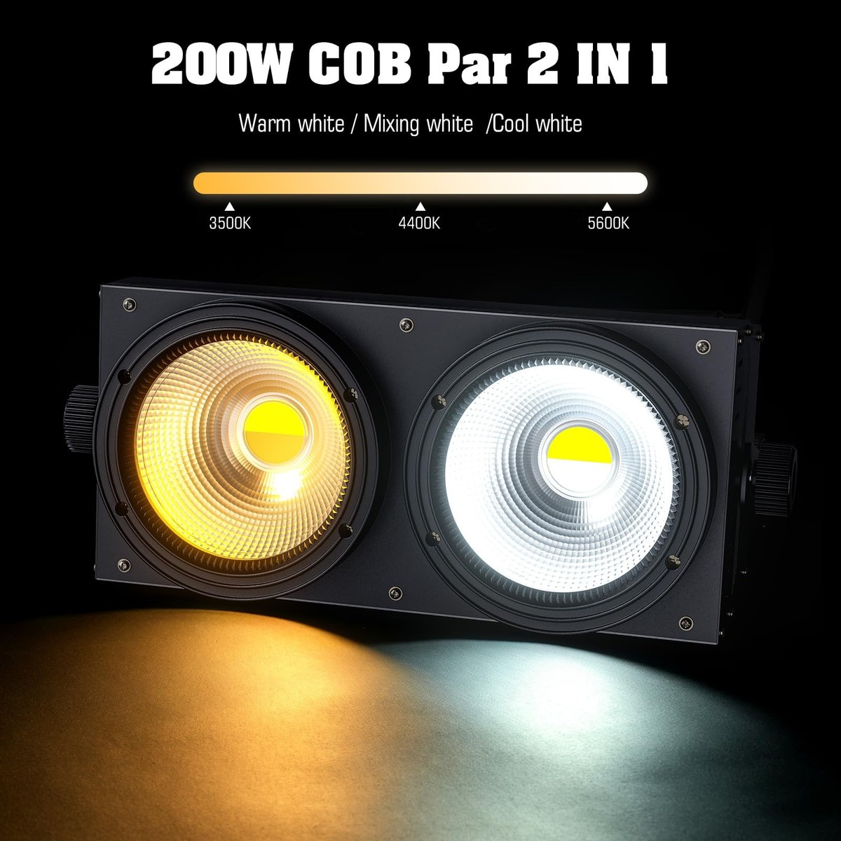200W Blinder Stage Lights, 2-in-1 Warm & Cool White COB Spotlights