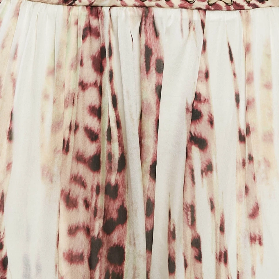 Calça Just Cavalli multicolorida estampa de leopardo detalhe de cintura de seda P - Imagem 3 de 4