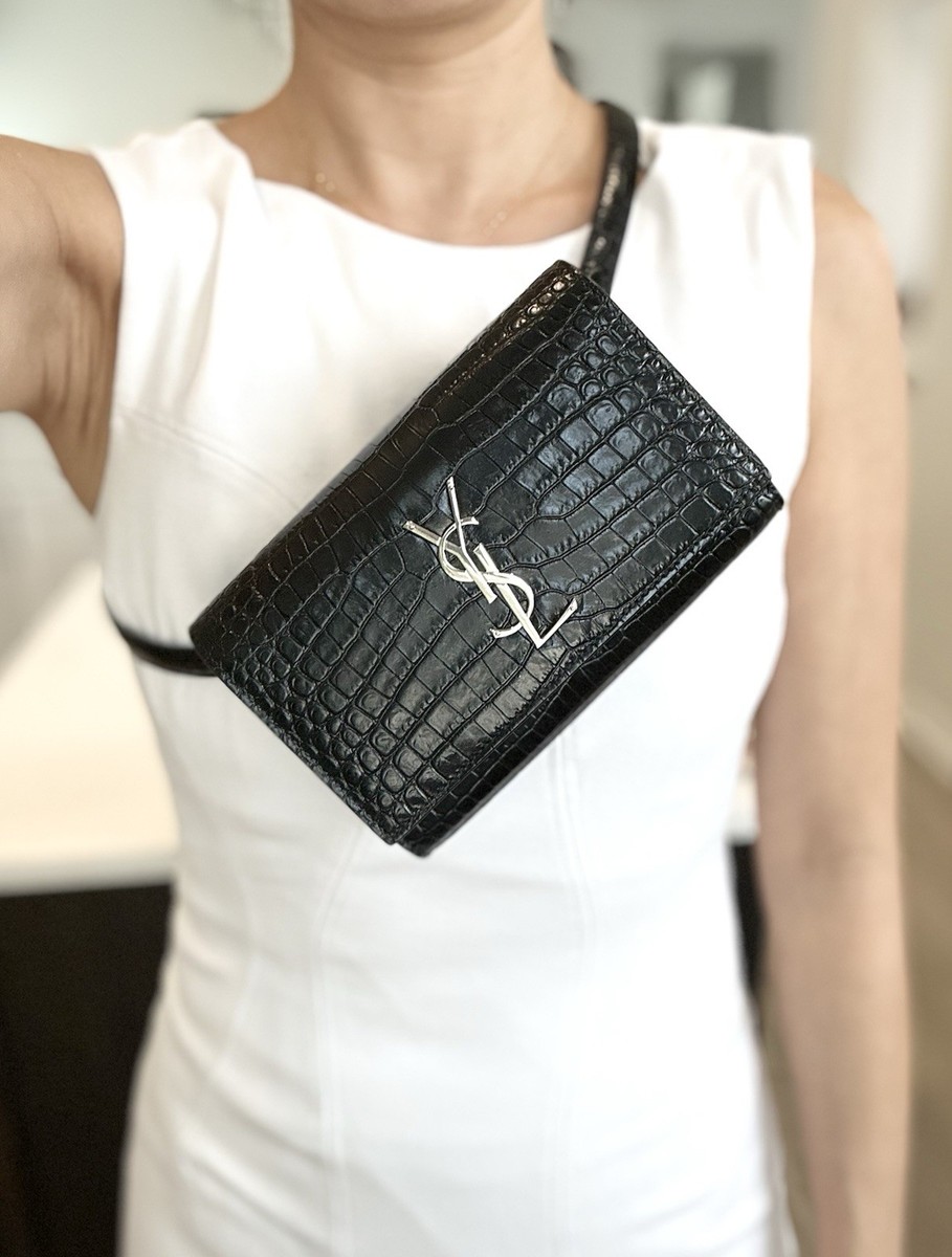 Ysl Croc Embossed Clutch Croc Kate St Laurent Auth Saint Laurent
