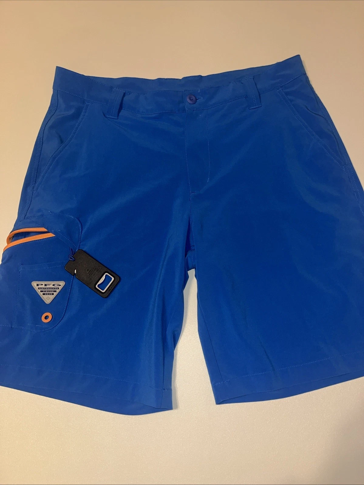 Columbia PFG Shorts Omni Shade Men’s 34x10 w/ Utility Blade Bottle Opener Blue