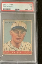 1933 Goudey Big League Chewing Gum R319 Bill Walker #94 (RC) PSA 3 VG New York