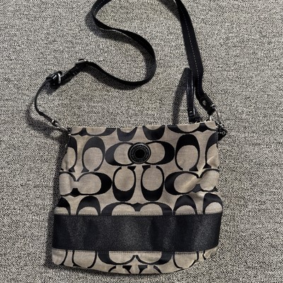 COACH Signature Stripe Purse Crossbody Shoulder Bag Women's Black