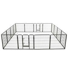 Dog Playpen Black Powder-Coated Steel Large Collapsible