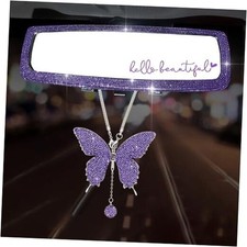 3 Packs Bling Car Rear View Mirror with Crystal Butterfly Accessories Purple