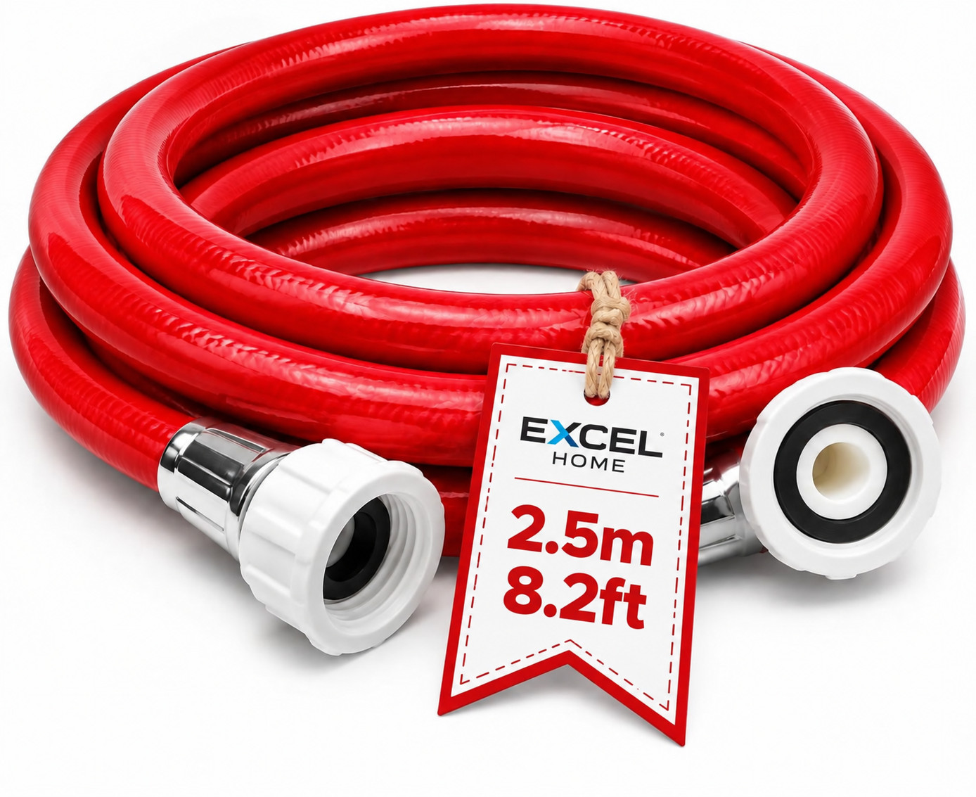 Universal 2.5m Washing Machine Hose - Cold Water Inlet Pipe (Red) | Dishwasher Intel Pipe, Washing Machine Water Pipe, Compatible with Most Washing Machines, Durable and Flexible - Image 2