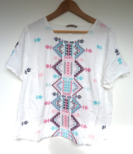 TU ivory white pastel pink blue EMBROIDERED GEOMETRIC FLORAL T shirt top Size 16