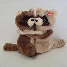 VINTAGE 1979 DAKIN HUGGING RACCOONS FLOWER 9" TALL CLEAN STUFFED ANIMAL PLUSH